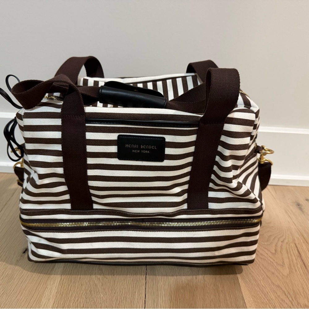 Henri Bendel Brown and White Striped Travel Bag
